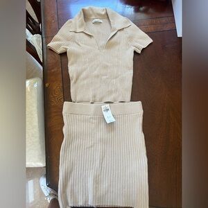 Abercrombie and Fitch Beige Ribbed Knit Skirt Set